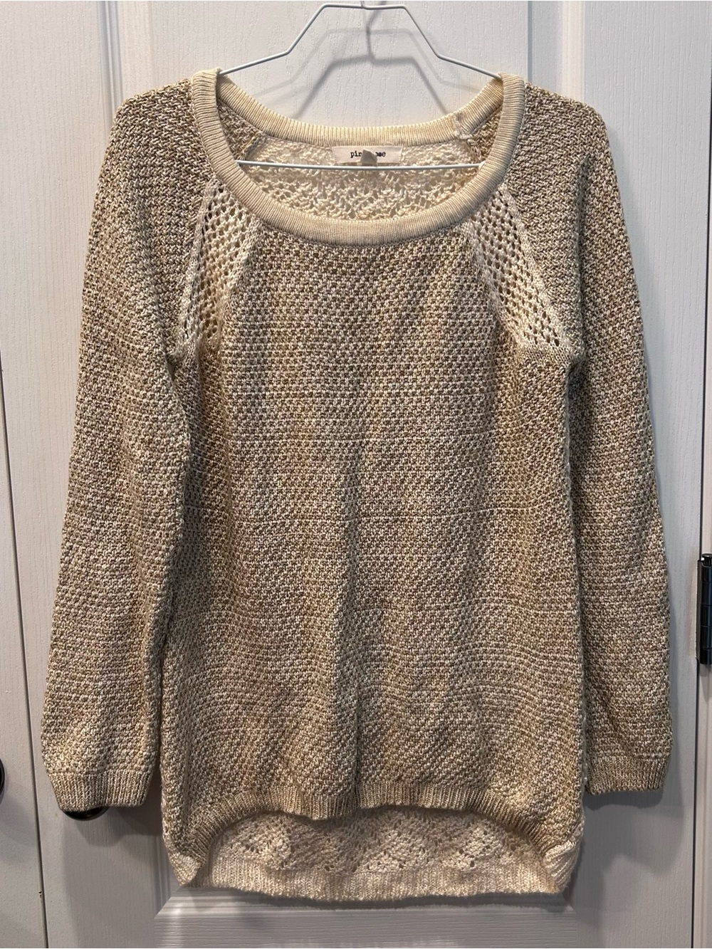 PinkRose Juniors XL Cream Crochet Knit Long Sleeve Scoop Neck Sweater Tunic Boho